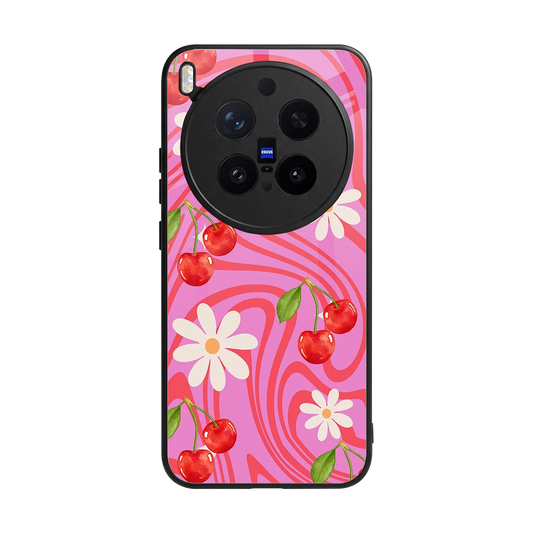 Floral Cherry back phone cover | glass case for vivo x300 pro