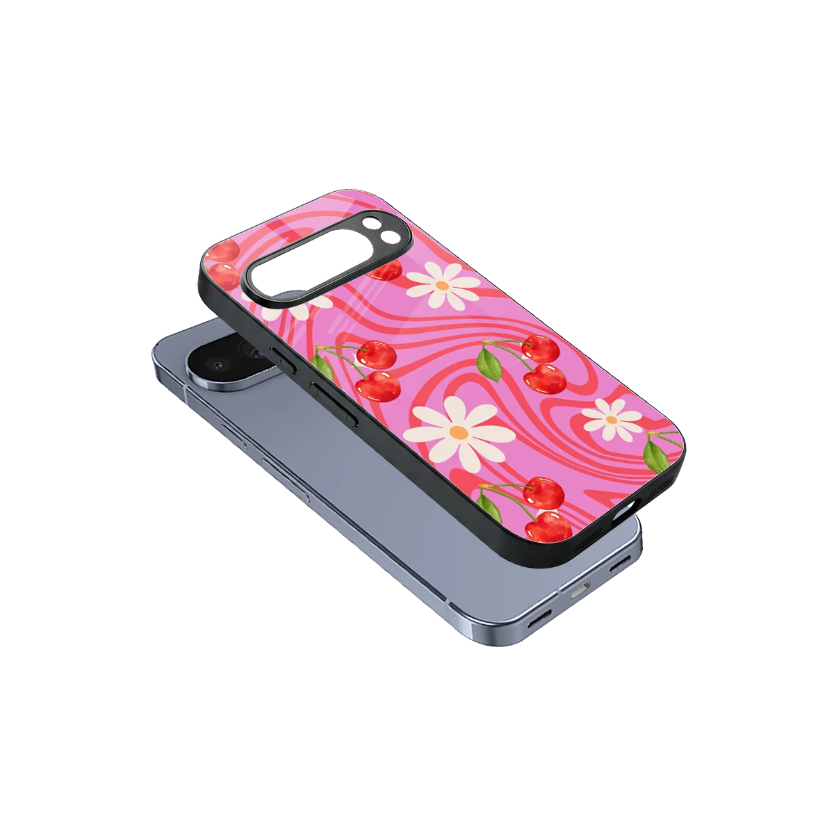 Floral Cherry sleek google pixel 10 pro cover with tempered glass back and TPU edges