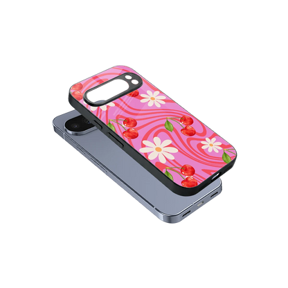 Floral Cherry sleek google pixel 10 pro cover with tempered glass back and TPU edges