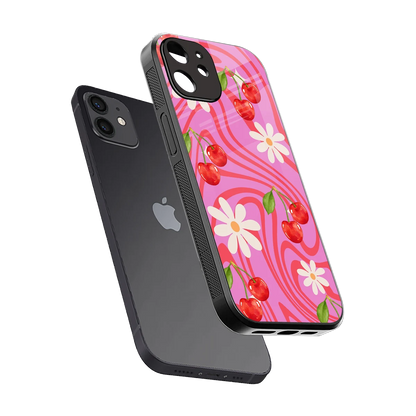 Floral Cherry sleek iphone 12 cover with tempered glass back and TPU edges