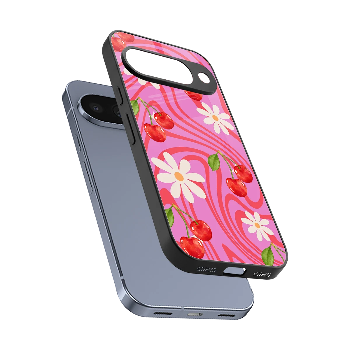Floral Cherry sleek google pixel 10 cover with tempered glass back and TPU edges