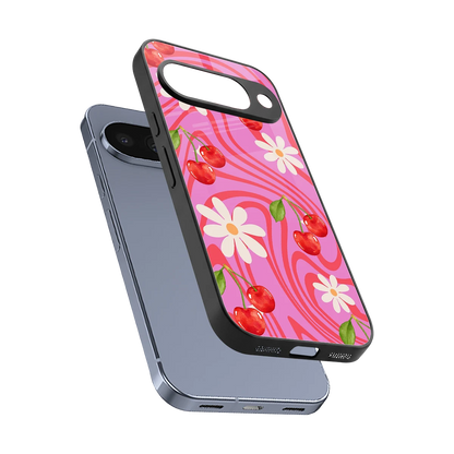 Floral Cherry sleek google pixel 10 cover with tempered glass back and TPU edges