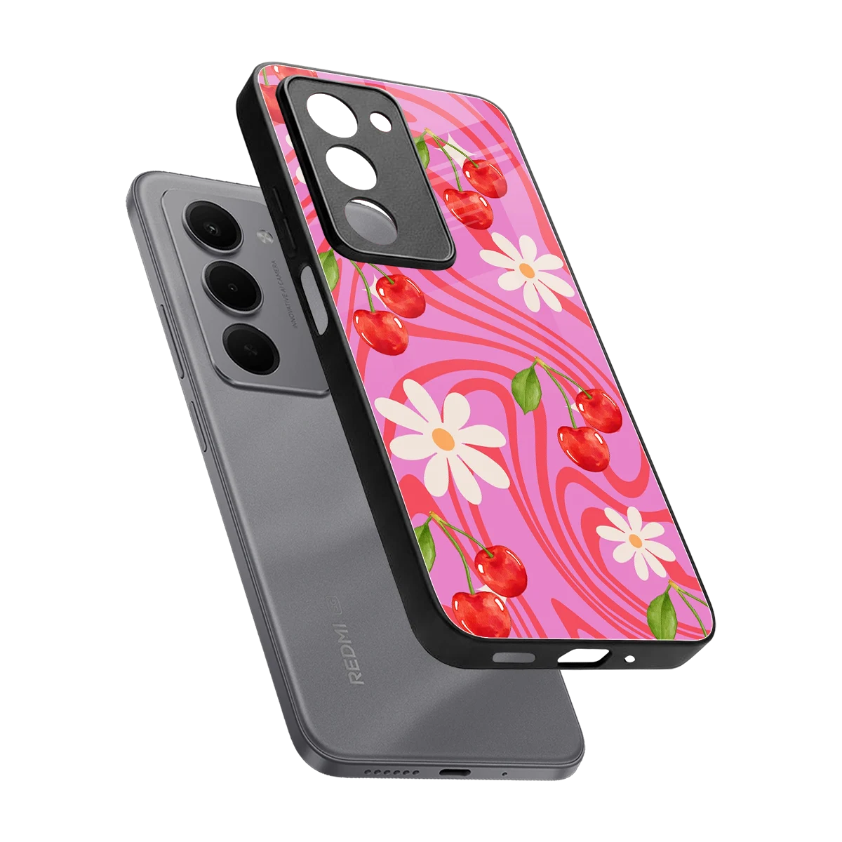 Floral Cherry sleek redmi 15 5g cover with tempered glass back and TPU edges