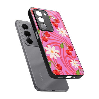 Floral Cherry sleek redmi 15 5g cover with tempered glass back and TPU edges