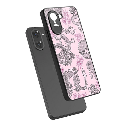 Floral Dragon sleek oneplus nord ce5 5g cover with tempered glass back and TPU edges