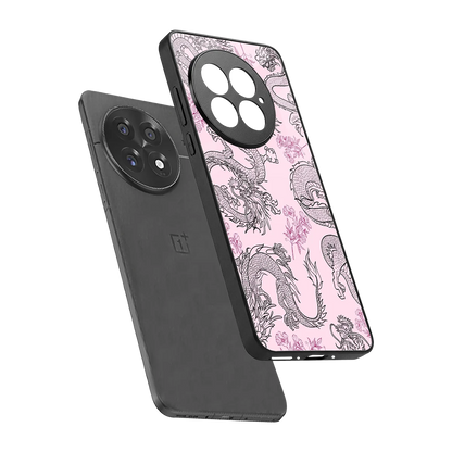 Floral Dragon sleek oneplus 13 cover with tempered glass back and TPU edges