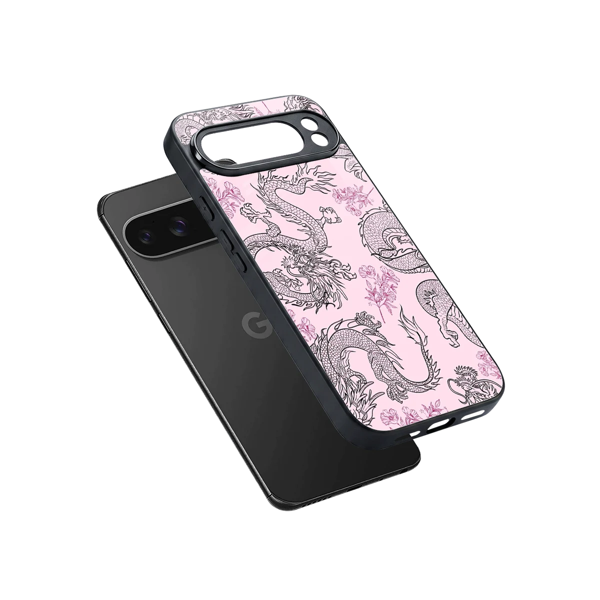 Floral Dragon sleek google pixel 10 pro xl cover with tempered glass back and TPU edges