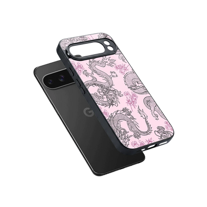 Floral Dragon sleek google pixel 10 pro xl cover with tempered glass back and TPU edges