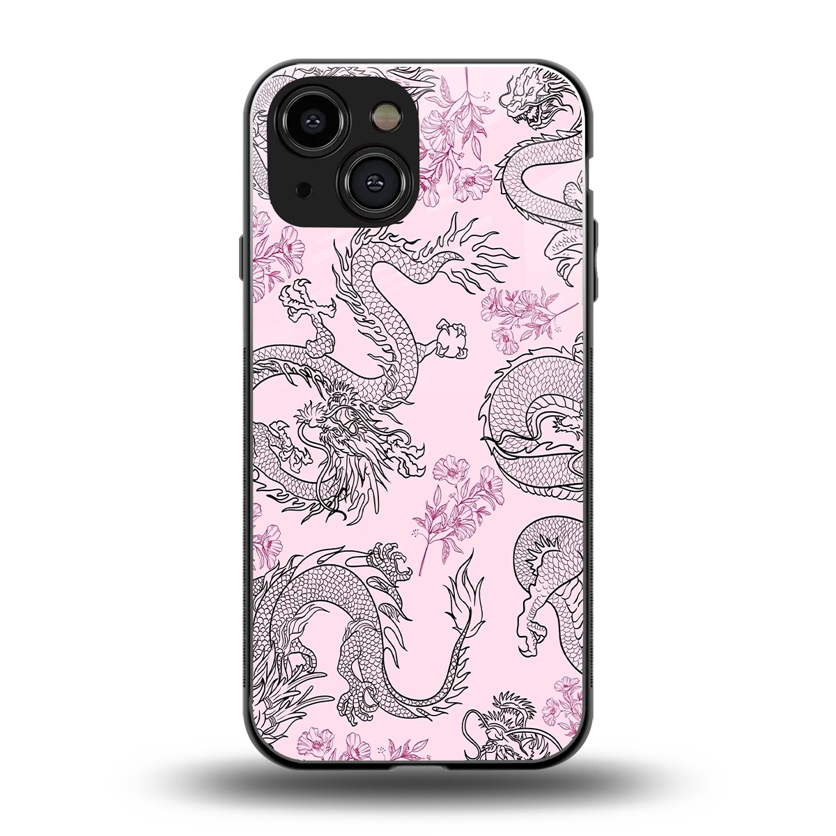 Floral Dragon back phone cover | glass case for iphone 13 mini