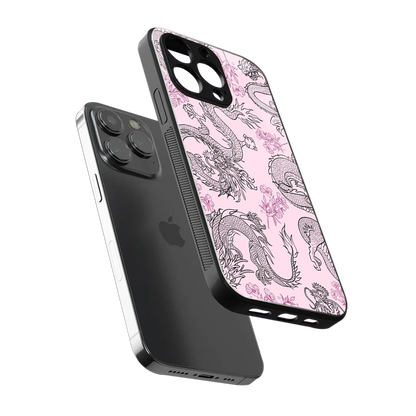 Floral Dragon sleek iphone 14 pro max cover with tempered glass back and TPU edges
