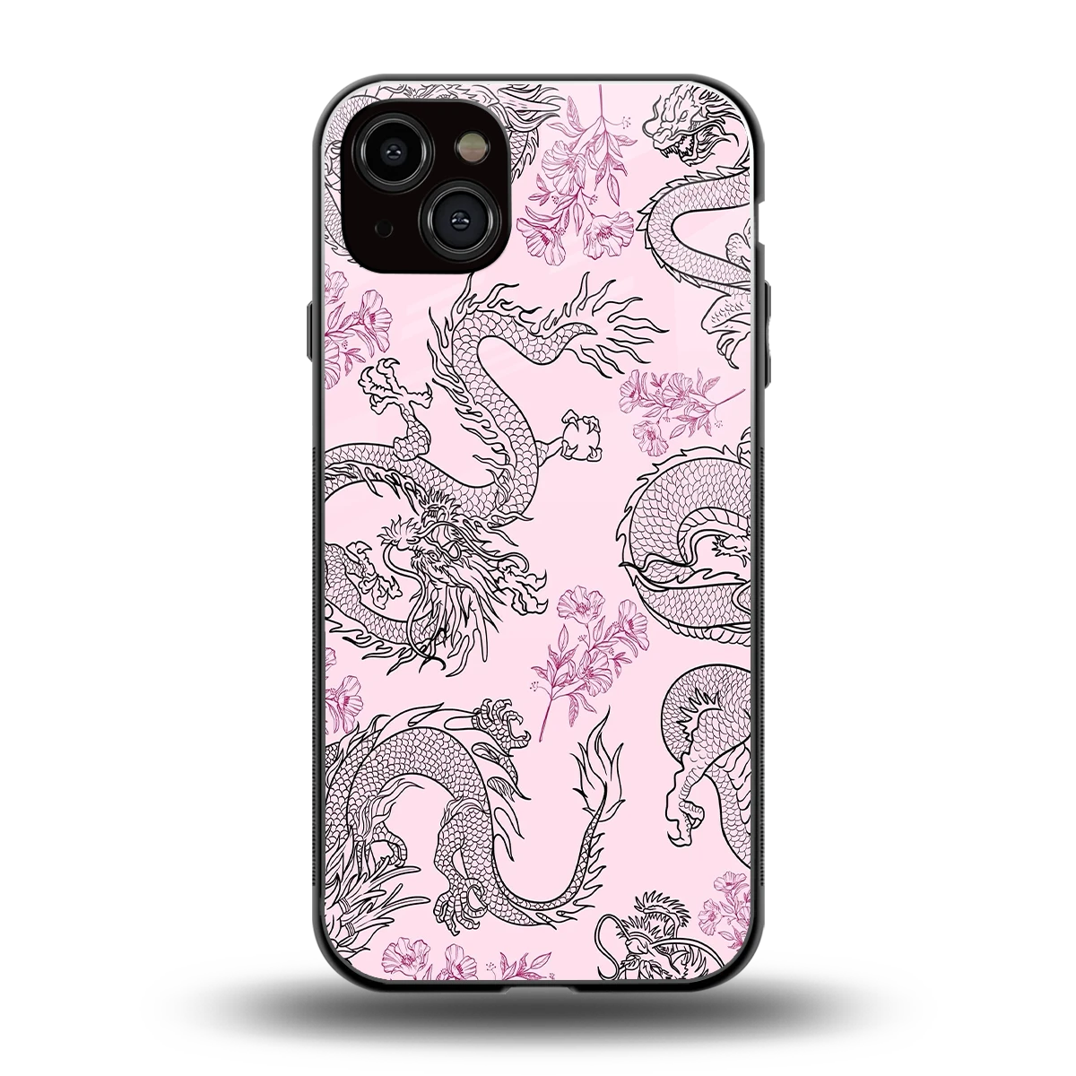 Floral Dragon back phone cover | glass case for iphone 14 plus