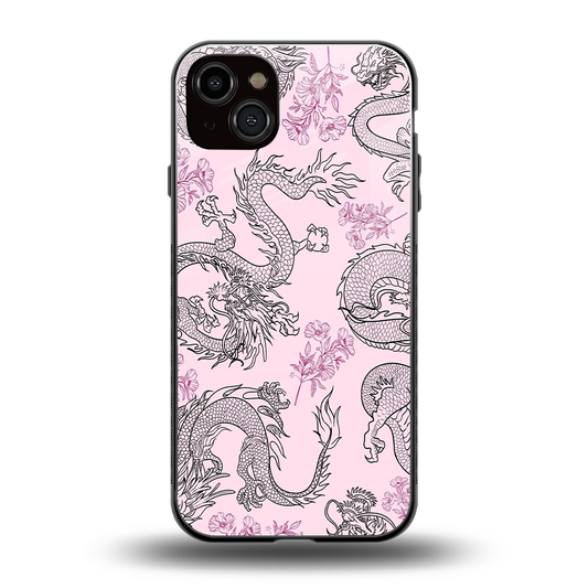 Floral Dragon back phone cover | glass case for iphone 14 plus