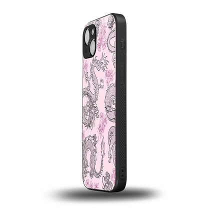 Floral Dragon iphone 14 plus mobile cover | shockproof glass phone case