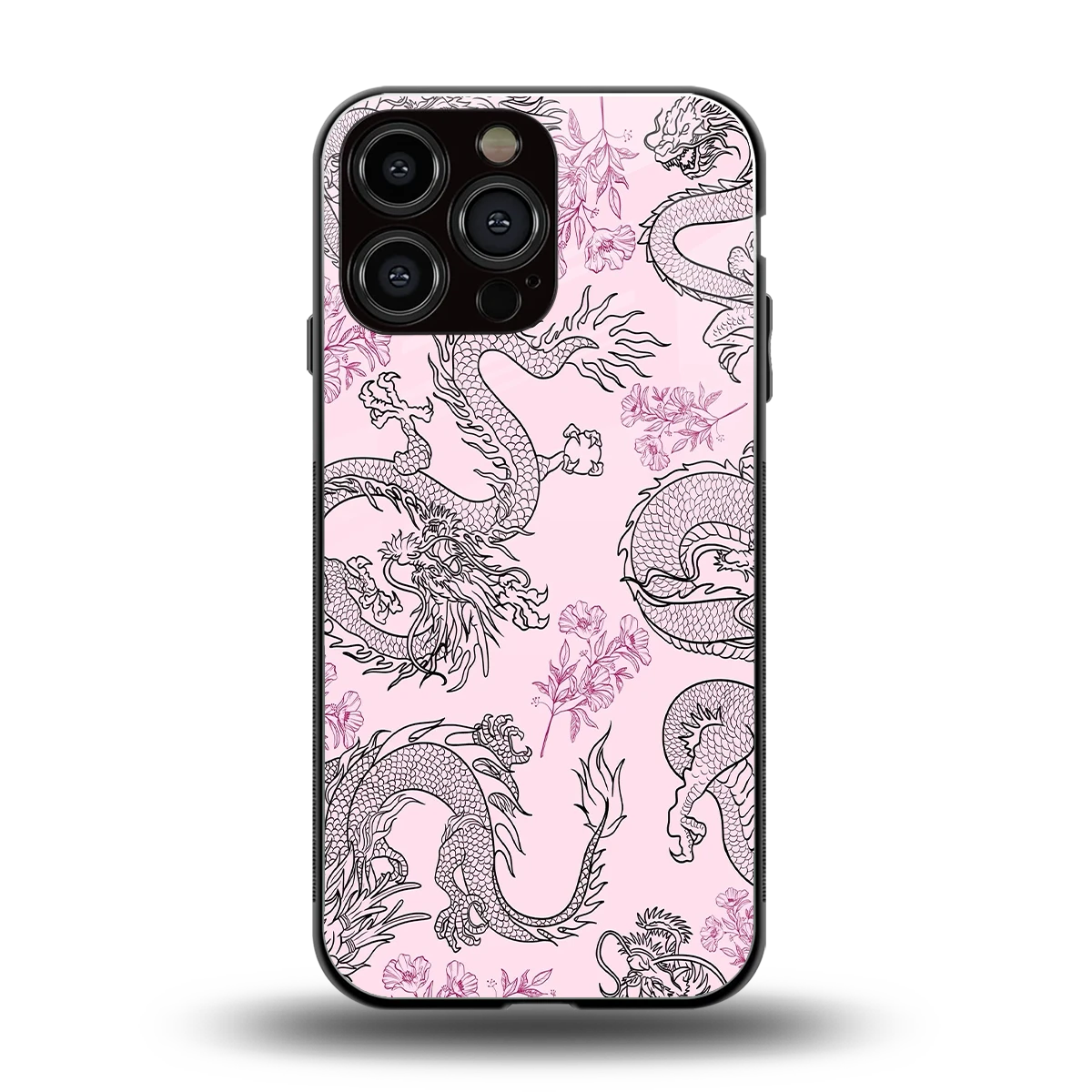 Floral Dragon back phone cover | glass case for iphone 15 pro max