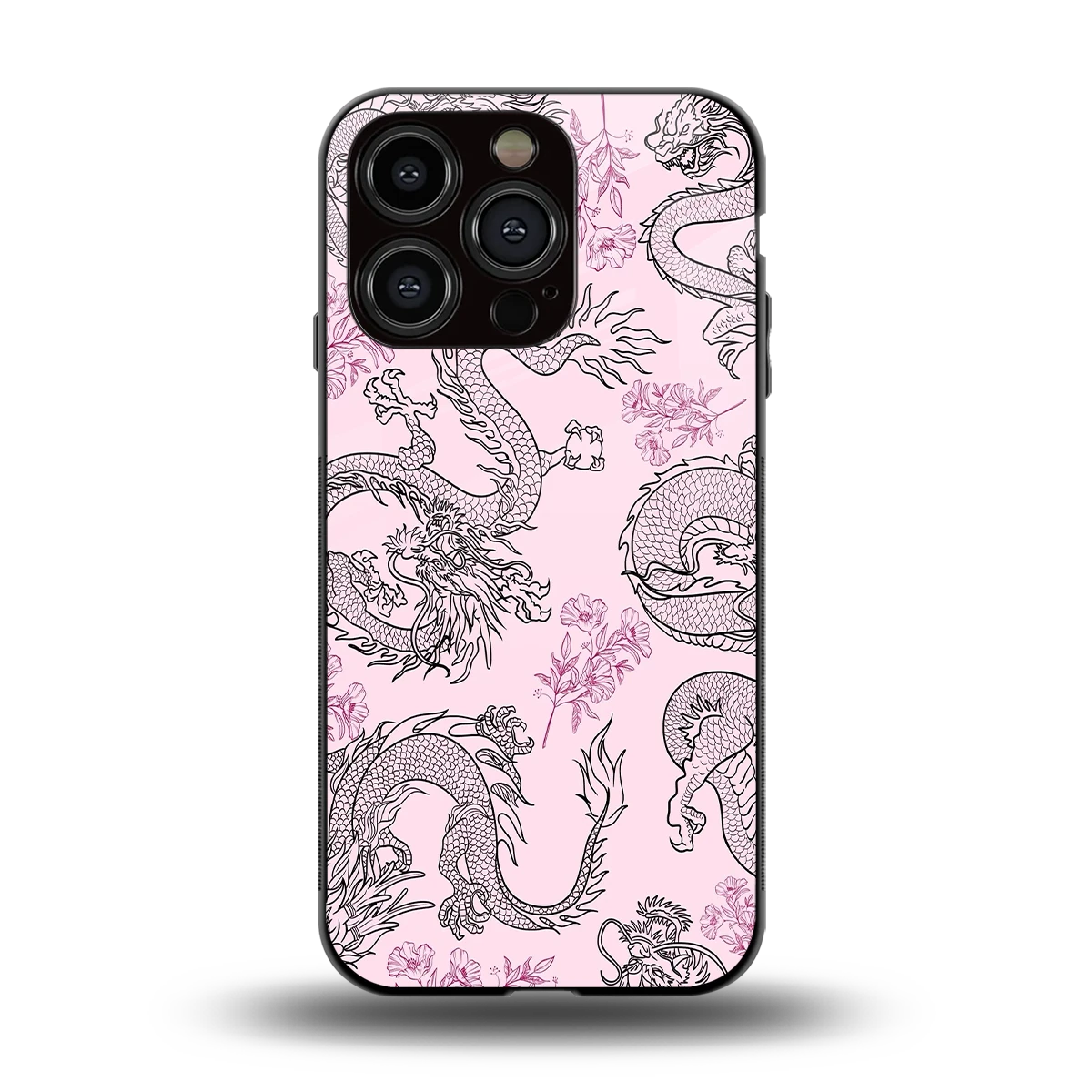 Floral Dragon back phone cover | glass case for iphone 15 pro