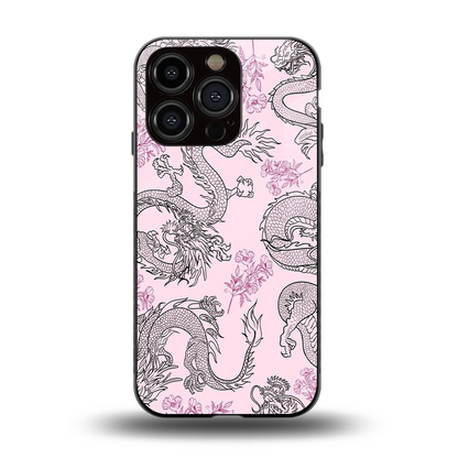 Floral Dragon back phone cover | glass case for iphone 15 pro