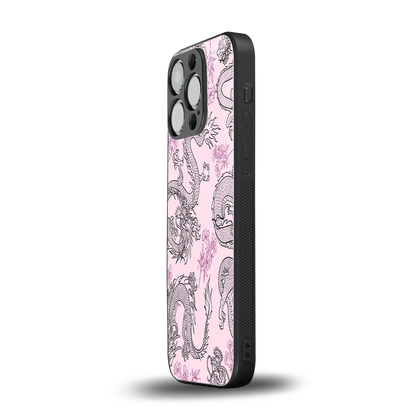 Floral Dragon iphone 15 pro mobile cover | shockproof glass phone case