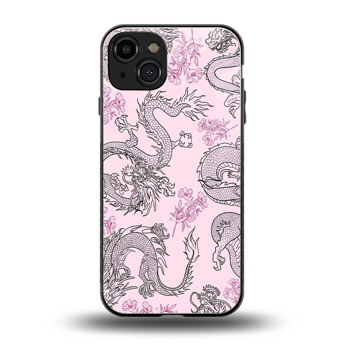 Floral Dragon back phone cover | glass case for iphone 15