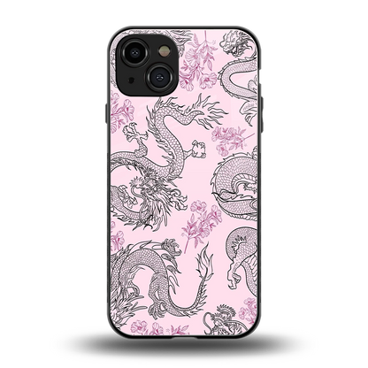 Floral Dragon back phone cover | glass case for iphone 15