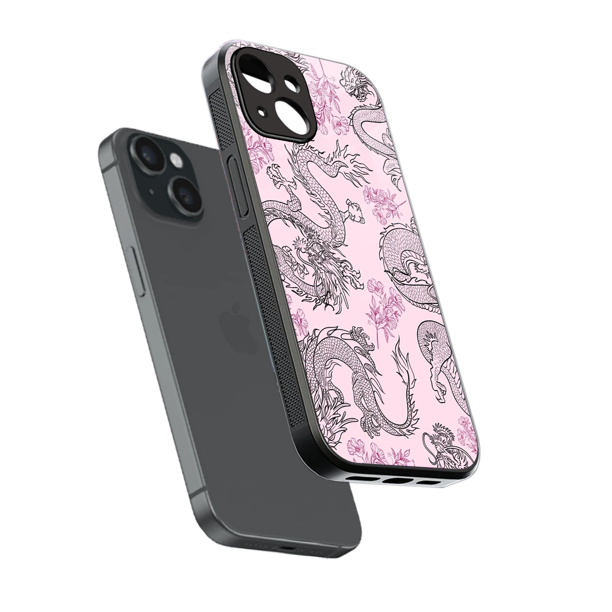 Floral Dragon sleek iphone 15 cover with tempered glass back and TPU edges