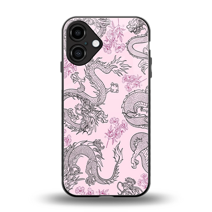 Floral Dragon back phone cover | glass case for iphone 16 plus
