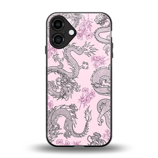 Floral Dragon back phone cover | glass case for iphone 16 plus