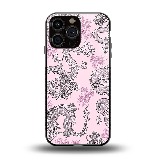 Floral Dragon back phone cover | glass case for iphone 16 pro max