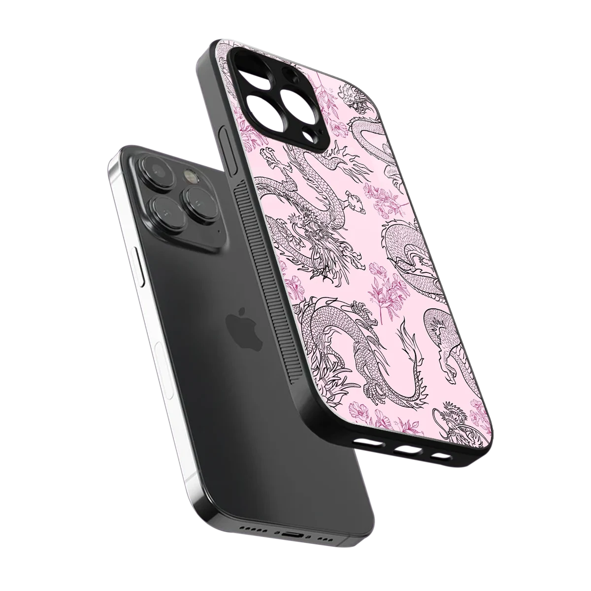 Floral Dragon sleek iphone 16 pro max cover with tempered glass back and TPU edges