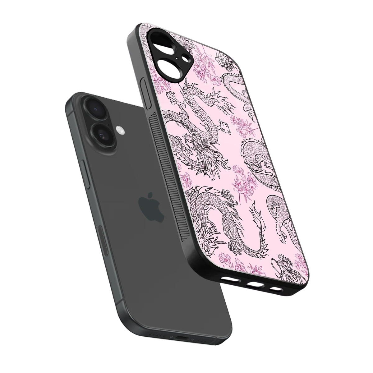 Floral Dragon sleek iPhone 16 cover with tempered glass back and TPU edges