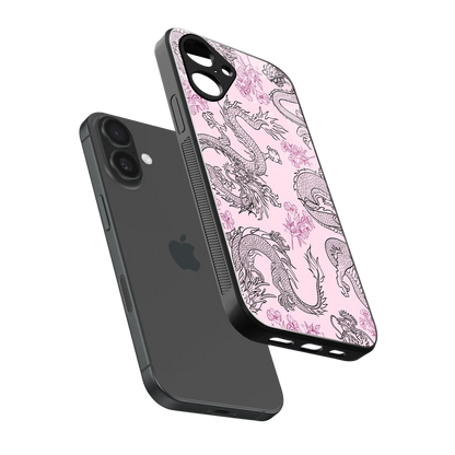 Floral Dragon sleek iPhone 16 cover with tempered glass back and TPU edges