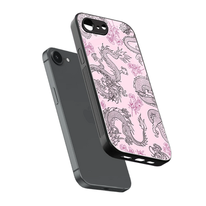 Floral Dragon sleek iphone 16e cover with tempered glass back and TPU edges