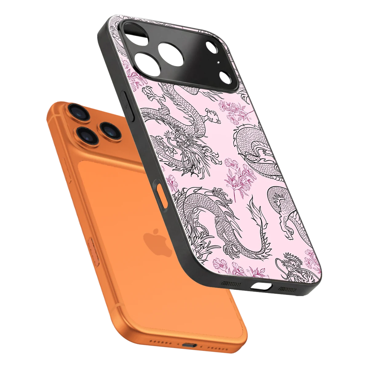 Floral Dragon sleek iphone 17 pro cover with tempered glass back and TPU edges