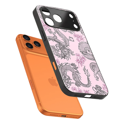 Floral Dragon sleek iphone 17 pro cover with tempered glass back and TPU edges
