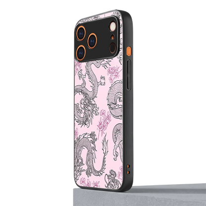 Floral Dragon iphone 17 pro mobile cover | shockproof glass phone case