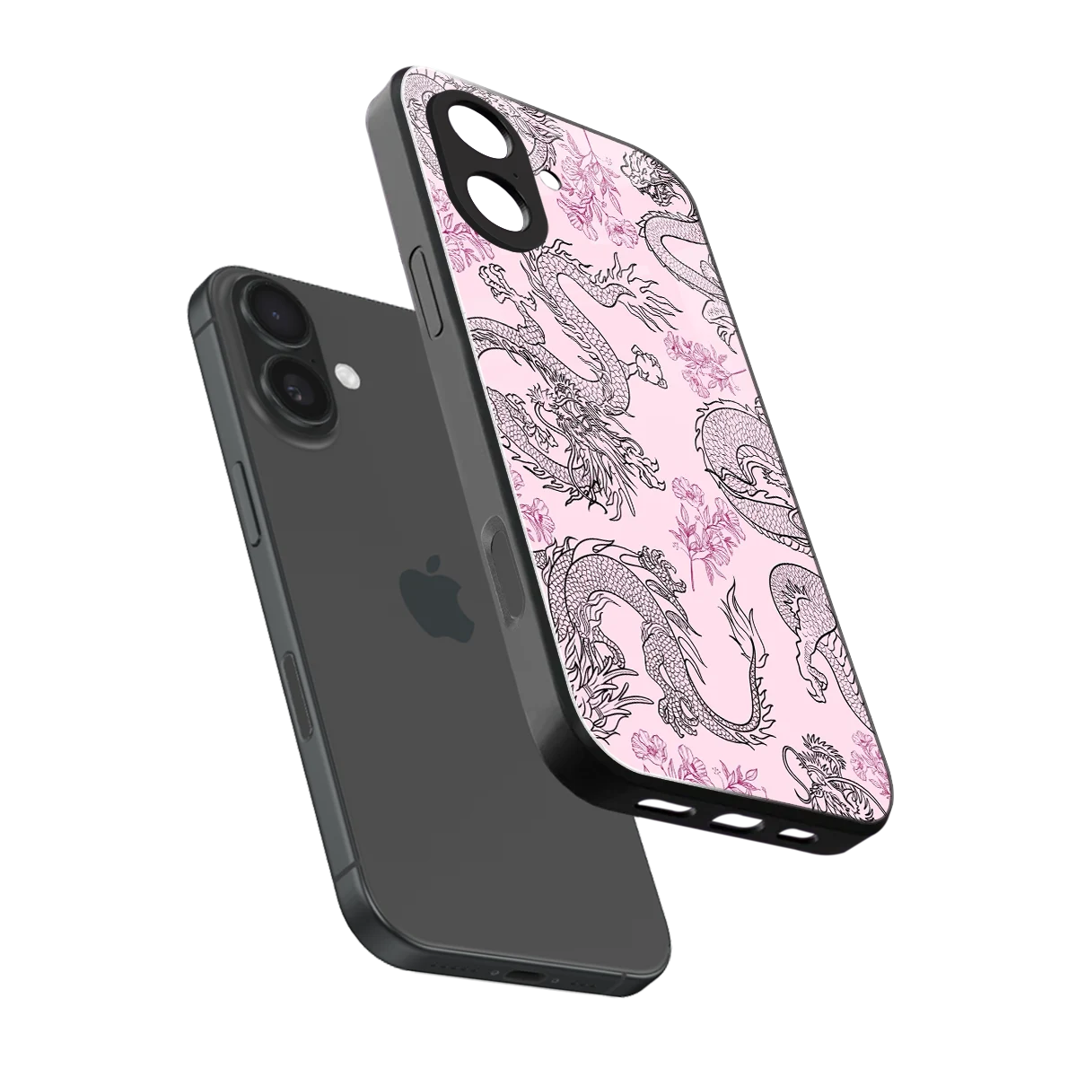 Floral Dragon sleek iphone 17 cover with tempered glass back and TPU edges