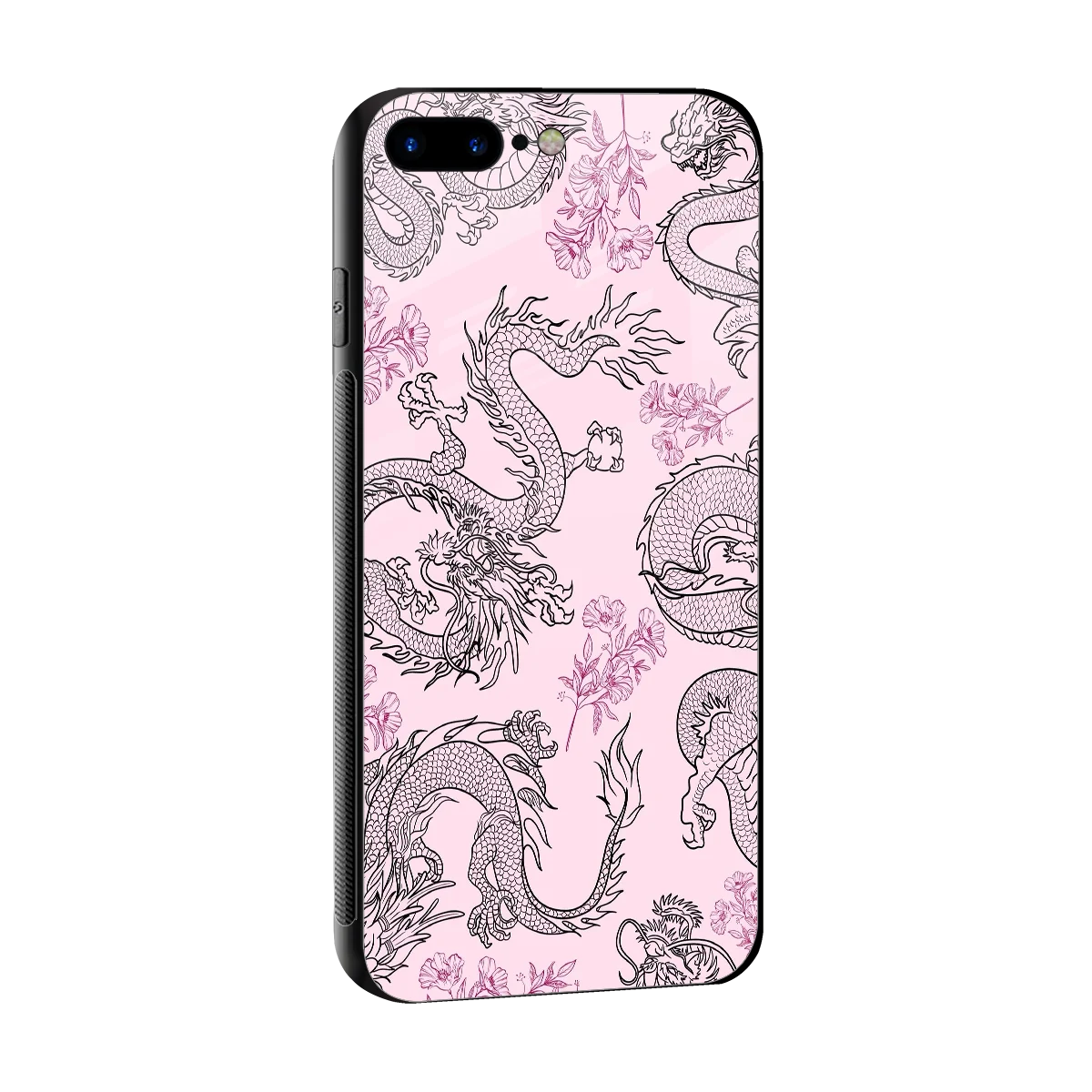 Floral Dragon sleek iphone 8 plus cover with tempered glass back and TPU edges