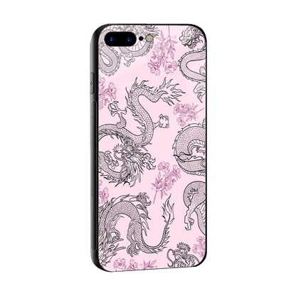 Floral Dragon sleek iphone 8 plus cover with tempered glass back and TPU edges