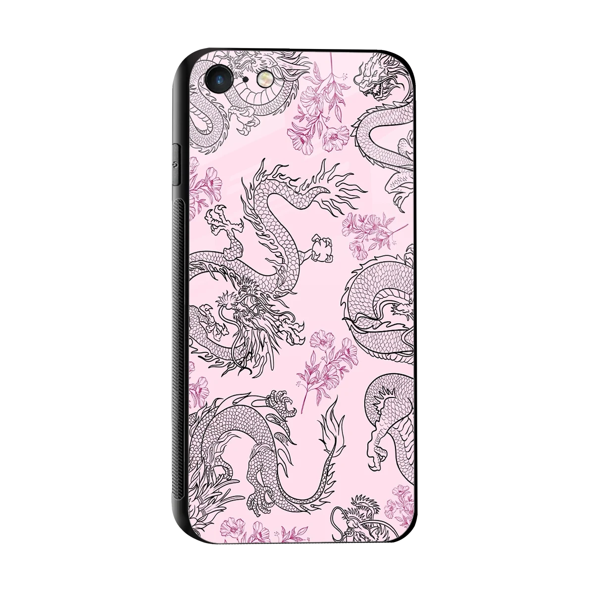 Floral Dragon sleek iphone 7 cover with tempered glass back and TPU edges