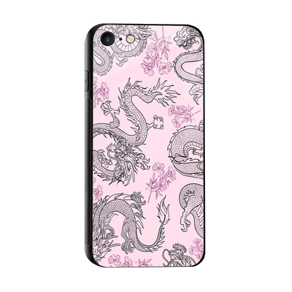 Floral Dragon sleek iphone 7 cover with tempered glass back and TPU edges