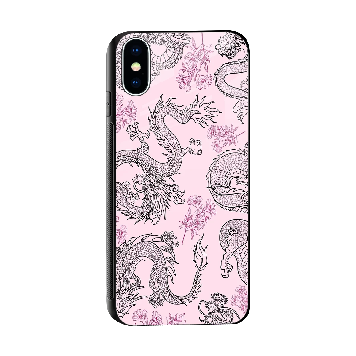 Floral Dragon sleek iphone x cover with tempered glass back and TPU edges