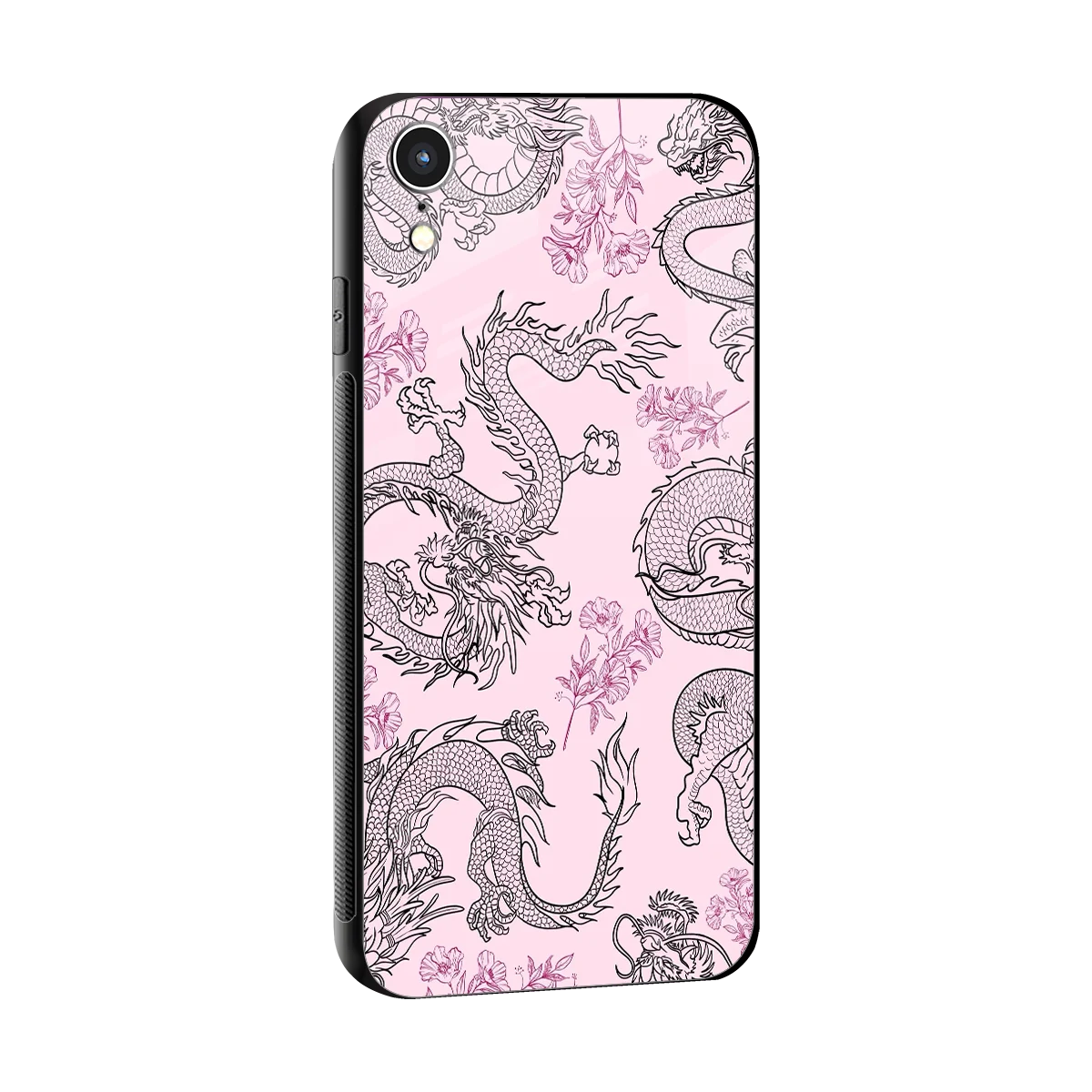 Floral Dragon sleek iphone xr cover with tempered glass back and TPU edges