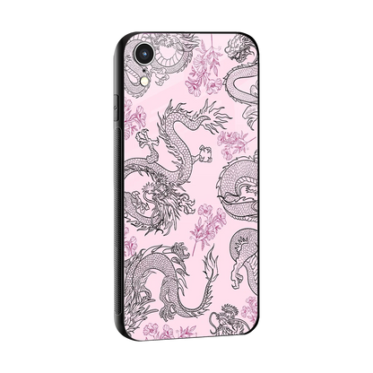 Floral Dragon sleek iphone xr cover with tempered glass back and TPU edges