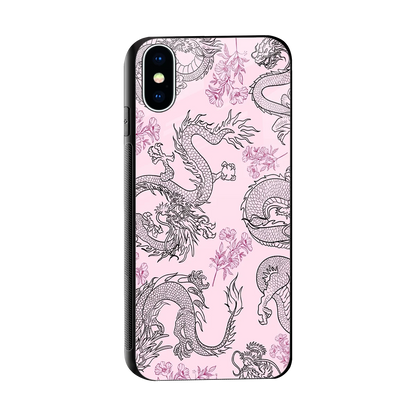Floral Dragon sleek iphone xs cover with tempered glass back and TPU edges