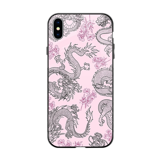 Floral Dragon back phone cover | glass case for iphone xs max