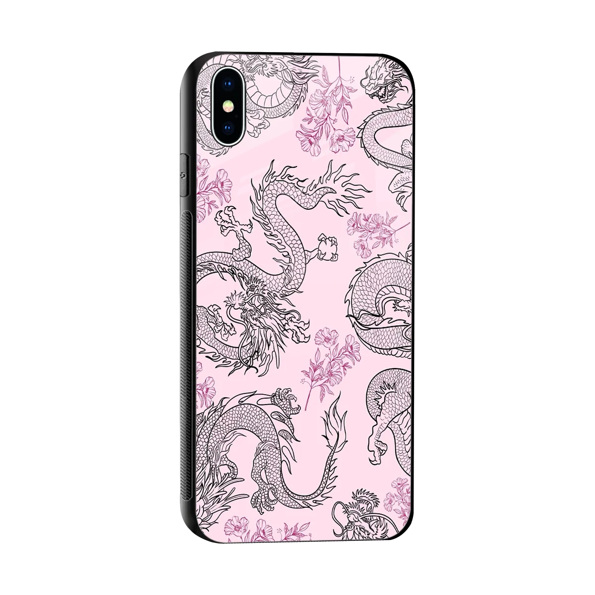 Floral Dragon sleek iphone xs max cover with tempered glass back and TPU edges