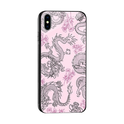Floral Dragon sleek iphone xs max cover with tempered glass back and TPU edges