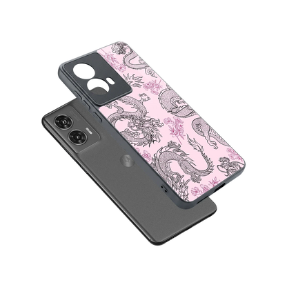 Floral Dragon sleek motorola edge 50 fusion cover with tempered glass back and TPU edges
