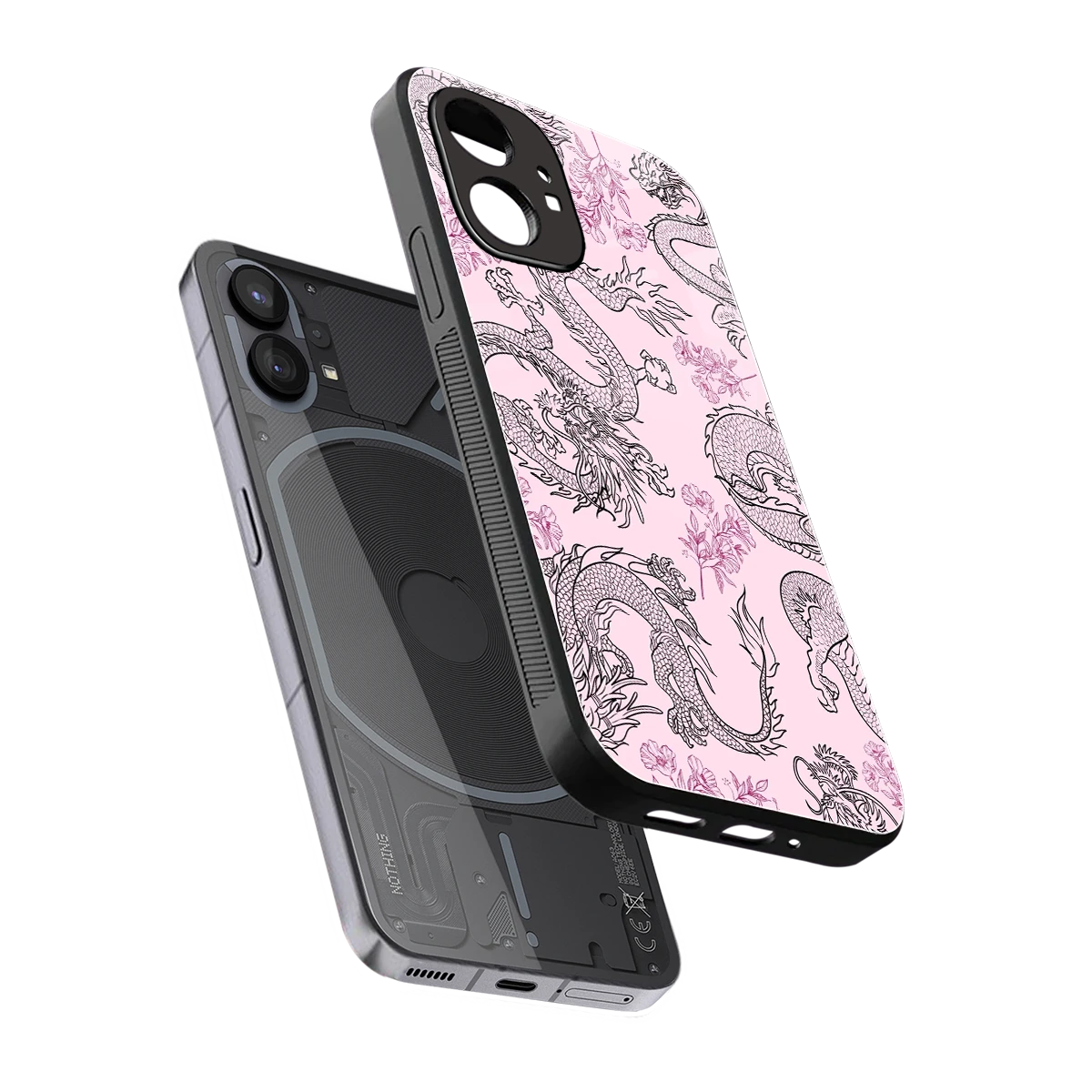 Floral Dragon sleek nothing phone 1 cover with tempered glass back and TPU edges