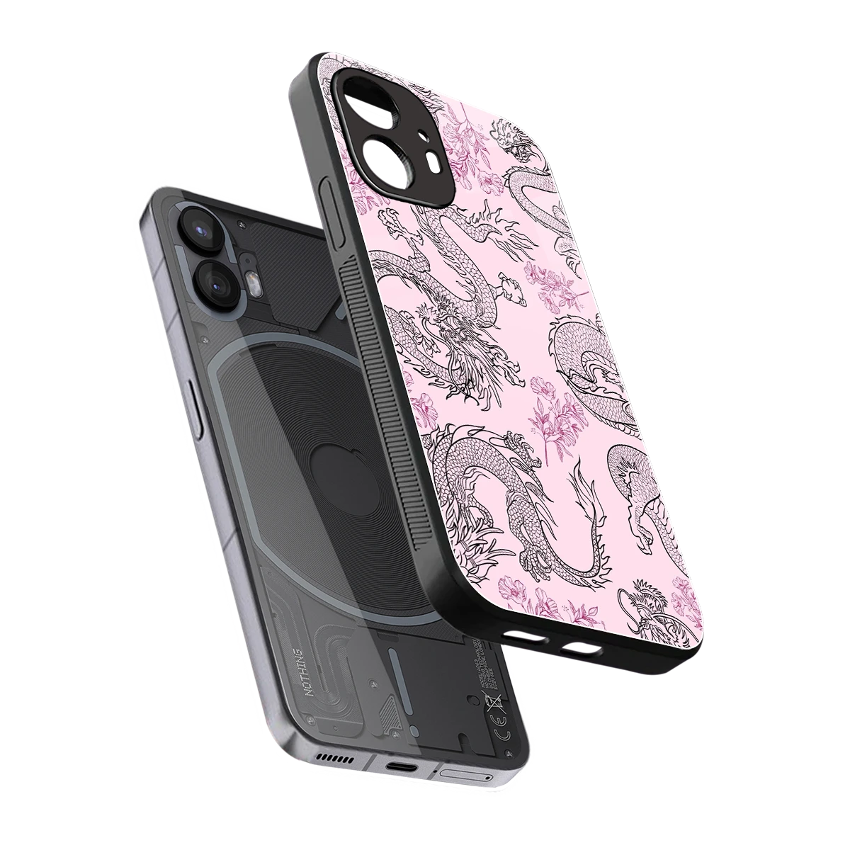Floral Dragon sleek nothing phone 2 cover with tempered glass back and TPU edges