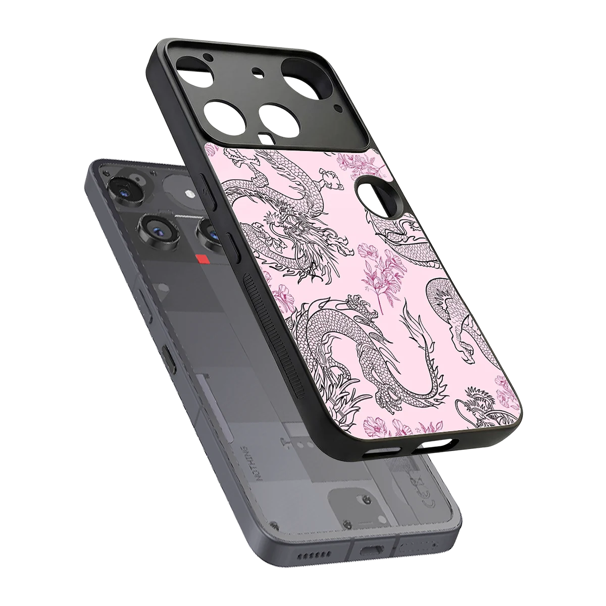 Floral Dragon sleek nothing phone 3 cover with tempered glass back and TPU edges